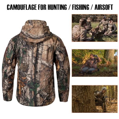 CARWORNIC Men's Camo Quiet Hunting Jacket Waterproof Softshell Fleece Lined Camouflage Silent Hunting Clothes Windproof Outdoor Work Safari Hiking Fishing Coat - Image 4