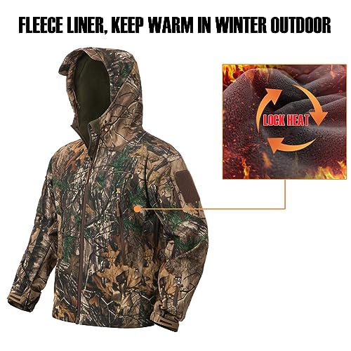 CARWORNIC Men's Camo Quiet Hunting Jacket Waterproof Softshell Fleece Lined Camouflage Silent Hunting Clothes Windproof Outdoor Work Safari Hiking Fishing Coat - Image 5