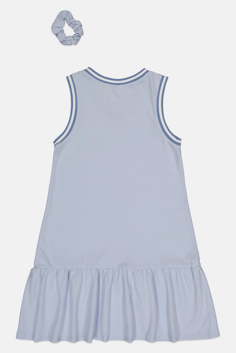 Draper James Kids Girl Embroidered Dress With Scrunchie, Blue - Image 3