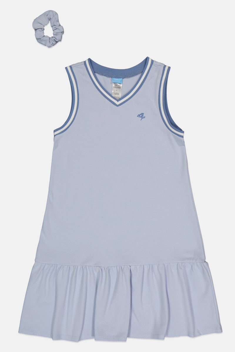 Draper James Kids Girl Embroidered Dress With Scrunchie, Blue - Image 2