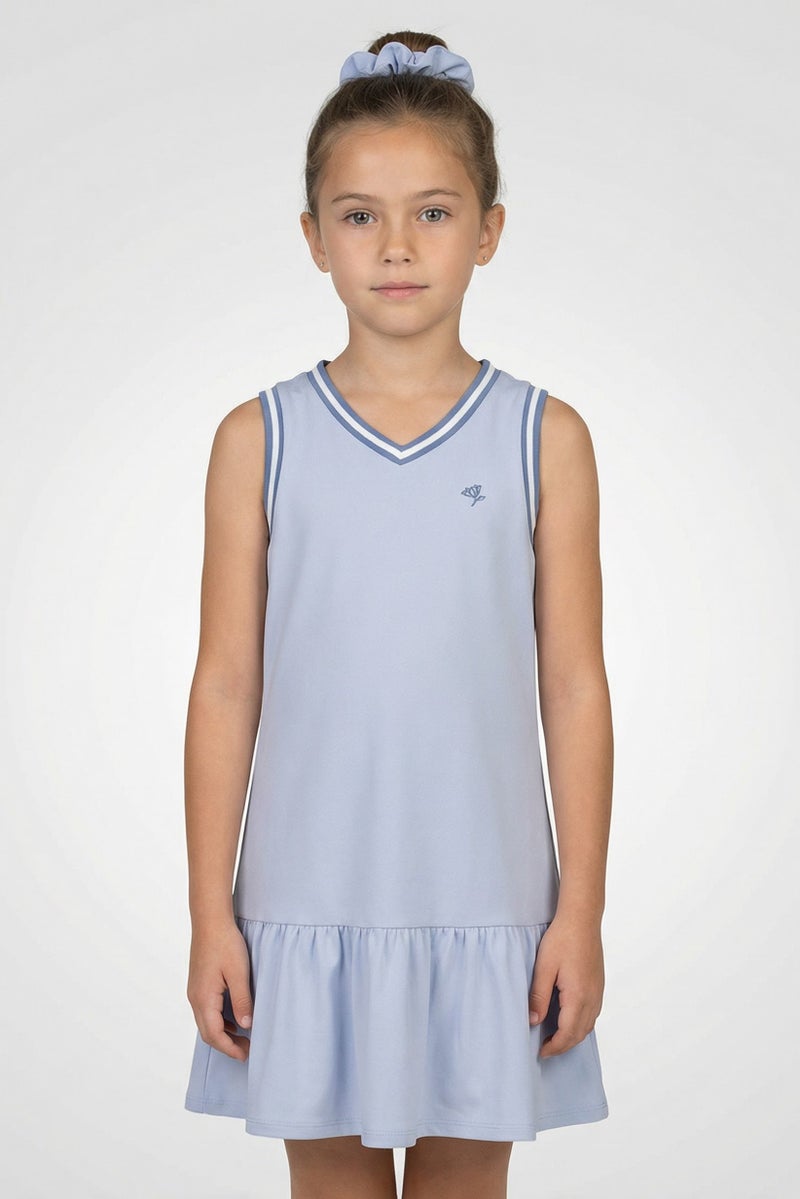 Draper James Kids Girl Embroidered Dress With Scrunchie, Blue - Image 1