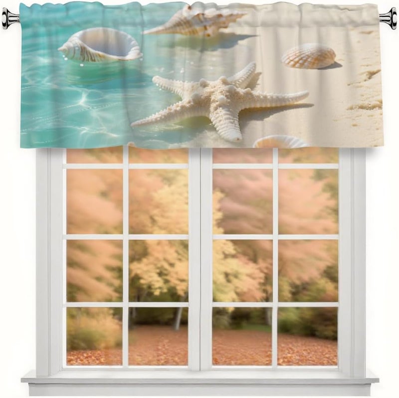 Beach Shells Short Curtains 54x18in - Valance with Rod Pocket, Fits Standard/Decorative Rods, for Kitchen/Bathroom/Bedroom/Studio - Image 1