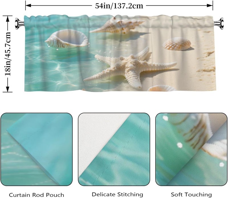 Beach Shells Short Curtains 54x18in - Valance with Rod Pocket, Fits Standard/Decorative Rods, for Kitchen/Bathroom/Bedroom/Studio - Image 2