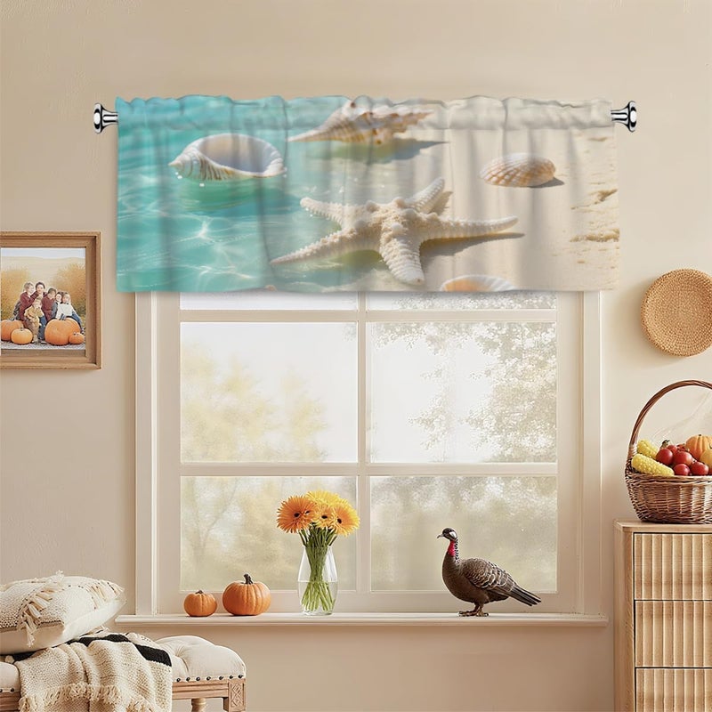 Beach Shells Short Curtains 54x18in - Valance with Rod Pocket, Fits Standard/Decorative Rods, for Kitchen/Bathroom/Bedroom/Studio - Image 5