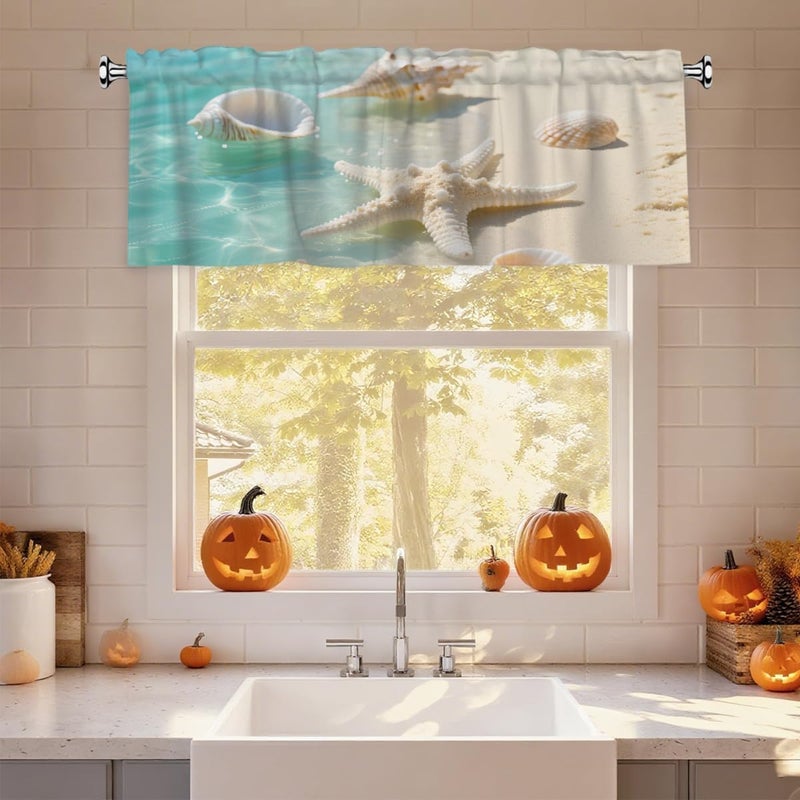 Beach Shells Short Curtains 54x18in - Valance with Rod Pocket, Fits Standard/Decorative Rods, for Kitchen/Bathroom/Bedroom/Studio - Image 4