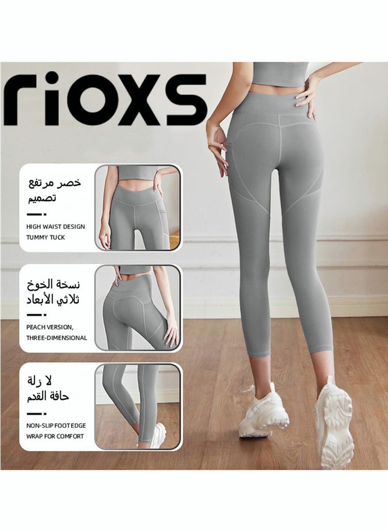 RIOXS - Women's High Waisted Yoga Pants,Stretch Leggings With Side Pockets,Workout Tummy Control Leggings For Sports Gym Yoga Tights,Skinny Leggings For Women Ladies Running - Image 1
