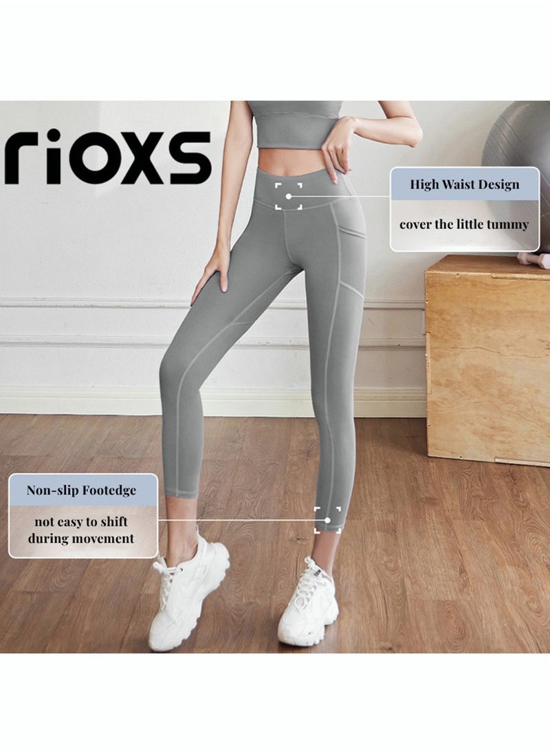 RIOXS - Women's High Waisted Yoga Pants,Stretch Leggings With Side Pockets,Workout Tummy Control Leggings For Sports Gym Yoga Tights,Skinny Leggings For Women Ladies Running - Image 1