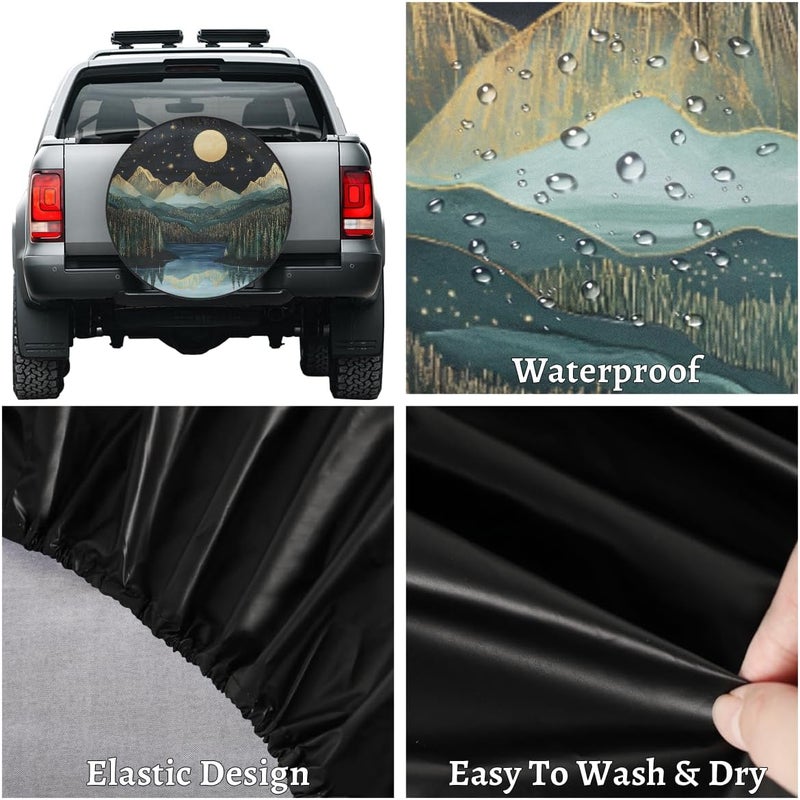 cfpolar Spare Tire Cover for RV Trailer,Mountains Moon Nature Waterproof Sun Leather Wheel Cover,Camper Spare Tire Covers Fit for Jeep Travel Trailer SUV Truck Accessories (15 in for Diameter 27” - 29”),F-2 - Image 4