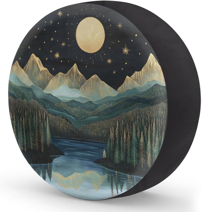 cfpolar Spare Tire Cover for RV Trailer,Mountains Moon Nature Waterproof Sun Leather Wheel Cover,Camper Spare Tire Covers Fit for Jeep Travel Trailer SUV Truck Accessories (15 in for Diameter 27” - 29”),F-2 - Image 2