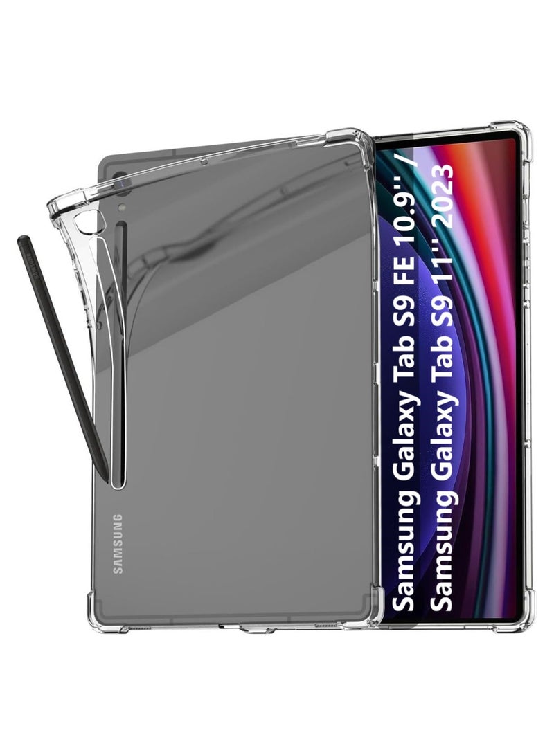 HuHa Samsung Galaxy Tab S9 FE 10.9 Inch / Galaxy Tab S9 11 Inch Cover, Shockproof Slim Tablet Case with S Pen Holder Crystal TPU Protective Cover for Galaxy Tab S9 FE / Galaxy Tab S9 - Clear