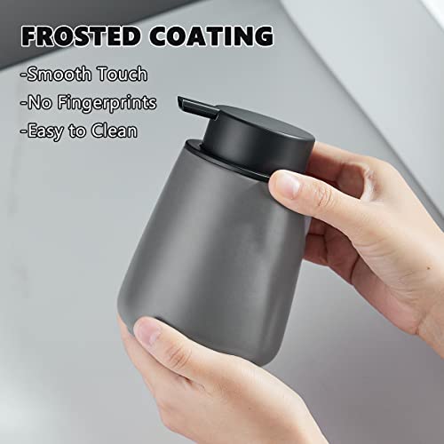 Eyrozia 12Oz Grey Foaming Soap Dispenser - Ceramic Foam Hand Soap Dispenser with Easy-to-Press Black Pump, Refillable Bathroom Lotion Soap Dispenser, Dish Soap Dispenser for Kitchen Hand Wash Dispenser - Image 2
