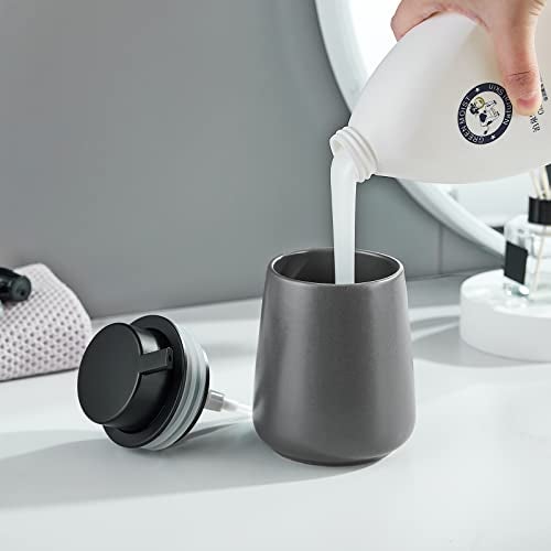 Eyrozia 12Oz Grey Foaming Soap Dispenser - Ceramic Foam Hand Soap Dispenser with Easy-to-Press Black Pump, Refillable Bathroom Lotion Soap Dispenser, Dish Soap Dispenser for Kitchen Hand Wash Dispenser - Image 4
