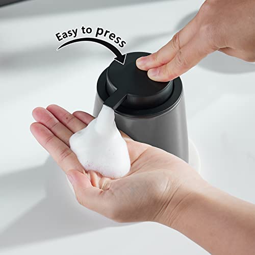 Eyrozia 12Oz Grey Foaming Soap Dispenser - Ceramic Foam Hand Soap Dispenser with Easy-to-Press Black Pump, Refillable Bathroom Lotion Soap Dispenser, Dish Soap Dispenser for Kitchen Hand Wash Dispenser - Image 5