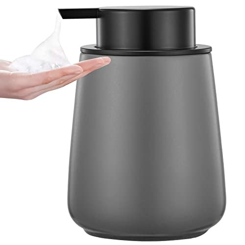 Eyrozia 12Oz Grey Foaming Soap Dispenser - Ceramic Foam Hand Soap Dispenser with Easy-to-Press Black Pump, Refillable Bathroom Lotion Soap Dispenser, Dish Soap Dispenser for Kitchen Hand Wash Dispenser - Image 1