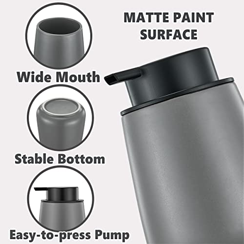 Eyrozia 12Oz Grey Foaming Soap Dispenser - Ceramic Foam Hand Soap Dispenser with Easy-to-Press Black Pump, Refillable Bathroom Lotion Soap Dispenser, Dish Soap Dispenser for Kitchen Hand Wash Dispenser - Image 3