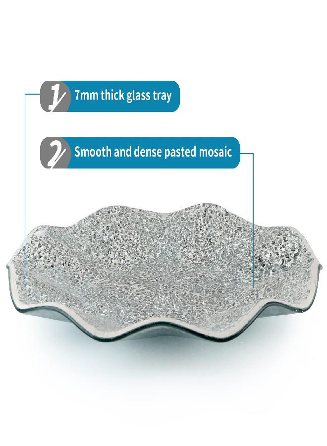 MDLUU Mosaic Centerpiece Tray, 12" Decorative Glass Plate, Home Decor Glass Bowl for Dining Room Table, Coffee Table, Gift (Turquoise Blue)