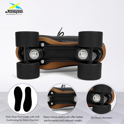 jaspo Unisex Honda Pro 30 Quad Skates With Rubber Wheels Fixed Body Roller Shoe For Training & Practice Purpose Beginners All Age Group, Black, 13 Uk (Foot Length (21.5 Cmsoutdoor Wheel) - Image 3