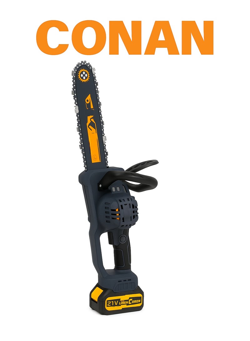 كونان منشار جنزير لاسلكي 21 فولت من Conan مقاس 12 بوصة، سرعة 3500 د/دقيقة وقدرة قص حتى 50 سم، مع بطاريتين ليثيوم 21V سعة 3.0Ah وشاحن سريع – لتقليم الأشجار وقطع الأخشاب - Image 3