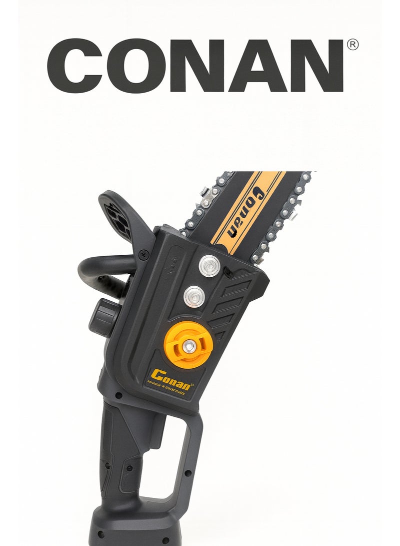كونان منشار جنزير لاسلكي 21 فولت من Conan مقاس 12 بوصة، سرعة 3500 د/دقيقة وقدرة قص حتى 50 سم، مع بطاريتين ليثيوم 21V سعة 3.0Ah وشاحن سريع – لتقليم الأشجار وقطع الأخشاب - Image 5