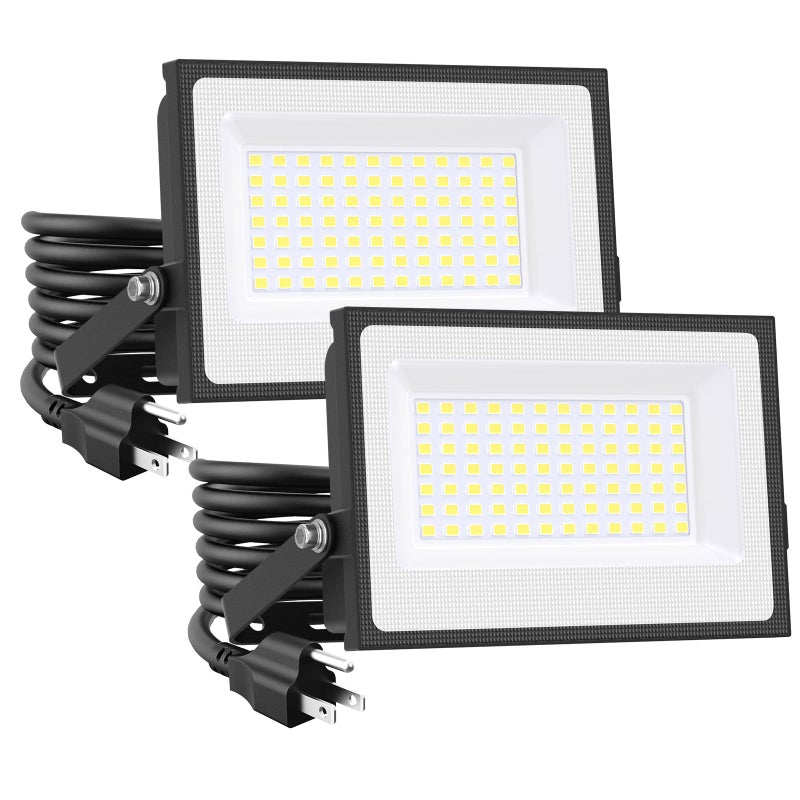 Onforu أضواء الفيضانات الخارجية Onforu 80W 8000lm LED للعمل مع قابس 6500K ضوء النهار الأبيض IP66 مقاوم للماء أضواء أمان للحديقة للمرآب والاستاد عبوة من 2