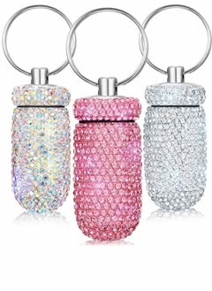 3 Pieces Crystal Diamond Keychain Ear Stud Box Waterproof Earrings Small Jewelry Case Outdoors Container Colorful Fish Hook Keyring