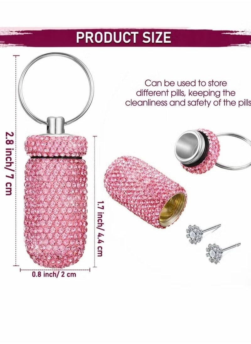 Generic - 3 Pieces Crystal Diamond Keychain Ear Stud Box Waterproof Earrings Small Jewelry Case Outdoors Container Colorful Fish Hook Keyring - Image 1