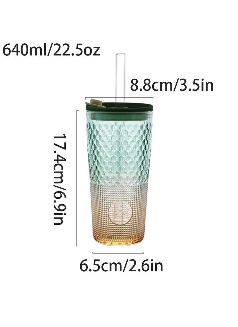 Generic - Fashion Glass Cup, with Lid and Straw, 640ml/22.5 Oz Glass Cups, Clear Glassware for Kitchen, Home Heat Resistant Drinking Tumbler Office Ice Coffee Glasses Tea Mug - Image 1