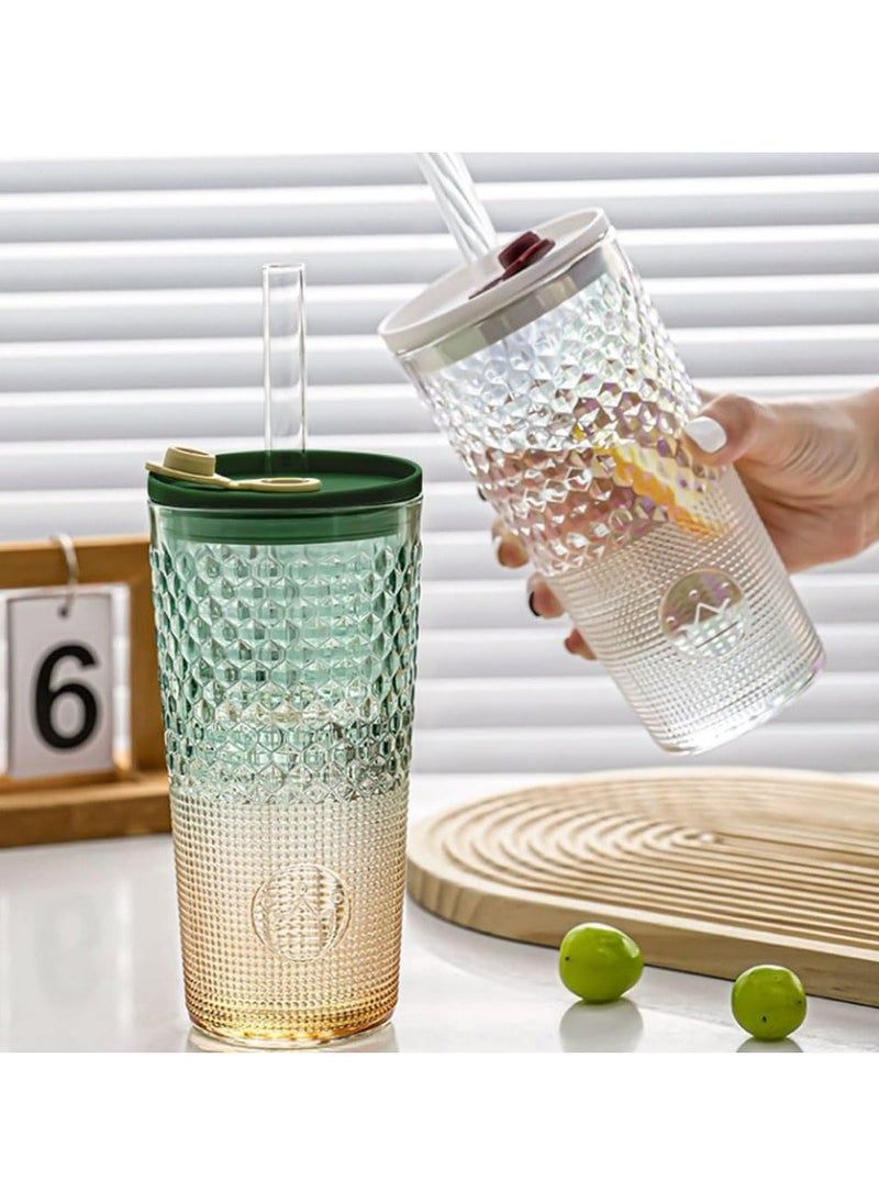 Generic - Fashion Glass Cup, with Lid and Straw, 640ml/22.5 Oz Glass Cups, Clear Glassware for Kitchen, Home Heat Resistant Drinking Tumbler Office Ice Coffee Glasses Tea Mug - Image 1
