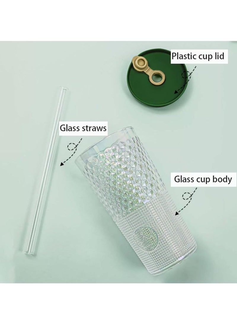 Generic - Fashion Glass Cup, with Lid and Straw, 640ml/22.5 Oz Glass Cups, Clear Glassware for Kitchen, Home Heat Resistant Drinking Tumbler Office Ice Coffee Glasses Tea Mug - Image 1