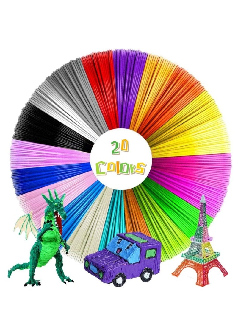 كوول تشيك قلم ثلاثي الأبعاد للأطفال، خيوط PLA 1.75 مم، طابعة قلم ثلاثية الأبعاد، مواد صديقة للبيئة، 20 لونًا، كل لون، 16 قدمًا، إجمالي 320 قدمًا - Image 1