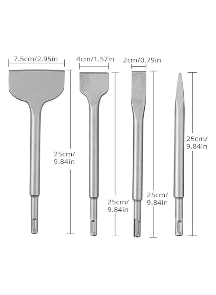 PROMASS Plus Rotary Hammer Chisel Set (4/6 Piece - Industrial Grade Steel) Chisels Including and 3" Wide Scraping Chisels, Flathead Chisel, 1/2" Pointed Chisel,etc(4)  - Image 2