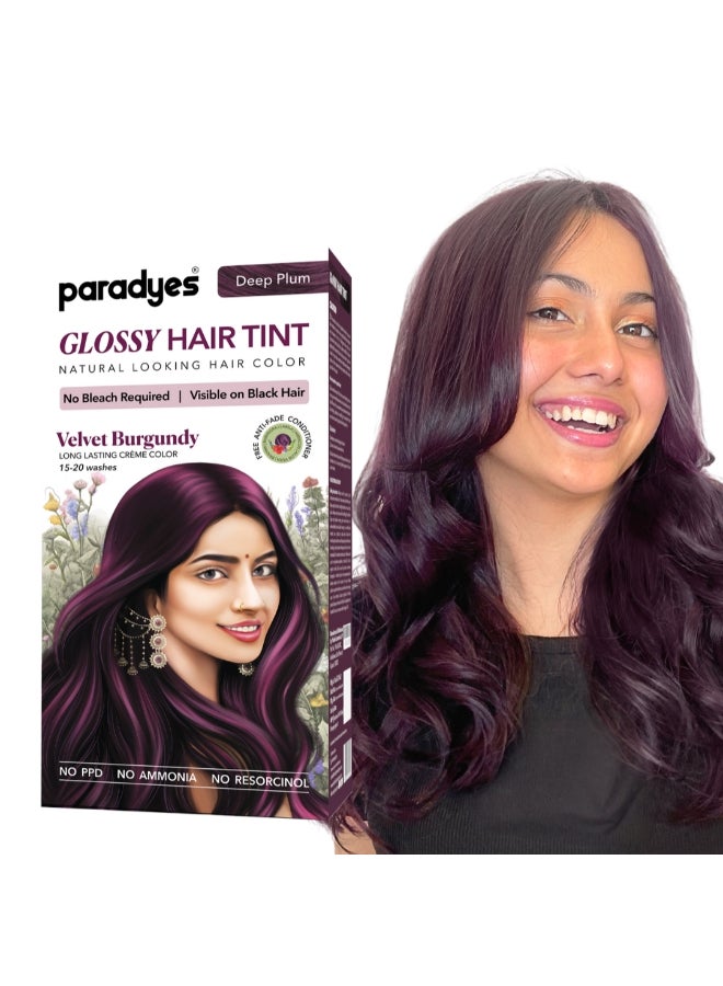Paradyes صبغة شعر مخملية بورجوندي لامعة بدون مبيض - خالية من الأمونيا للشعر الأسود الطبيعي، تشمل بلسم مضاد للتلاشي للحصول على لمعان يدوم طويلاً، 1 قطعة - Image 1