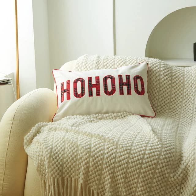 The Purple Tree HOHO Christmas Embroidery Cushion for Living Room Sofa (Pack of 1, 12x18 inch, White) Christmas Theme Cushion, Sofa Cushion, Christmas Decor - Image 3