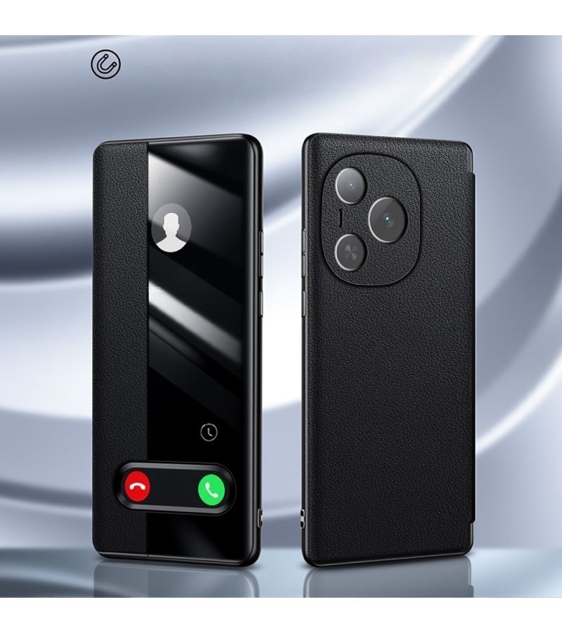 Black Leather Magnetic Flip Wallet Case For Honor Magic6 Pro With Window - Image 2