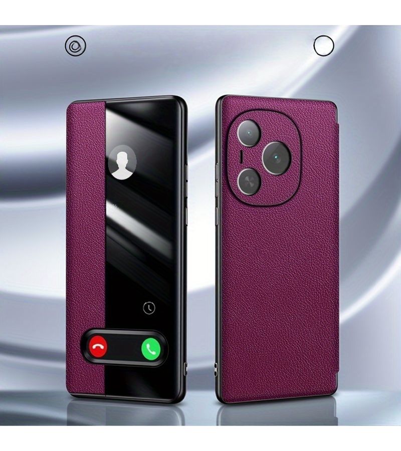 Black Leather Magnetic Flip Wallet Case For Honor Magic6 Pro With Window - Image 4