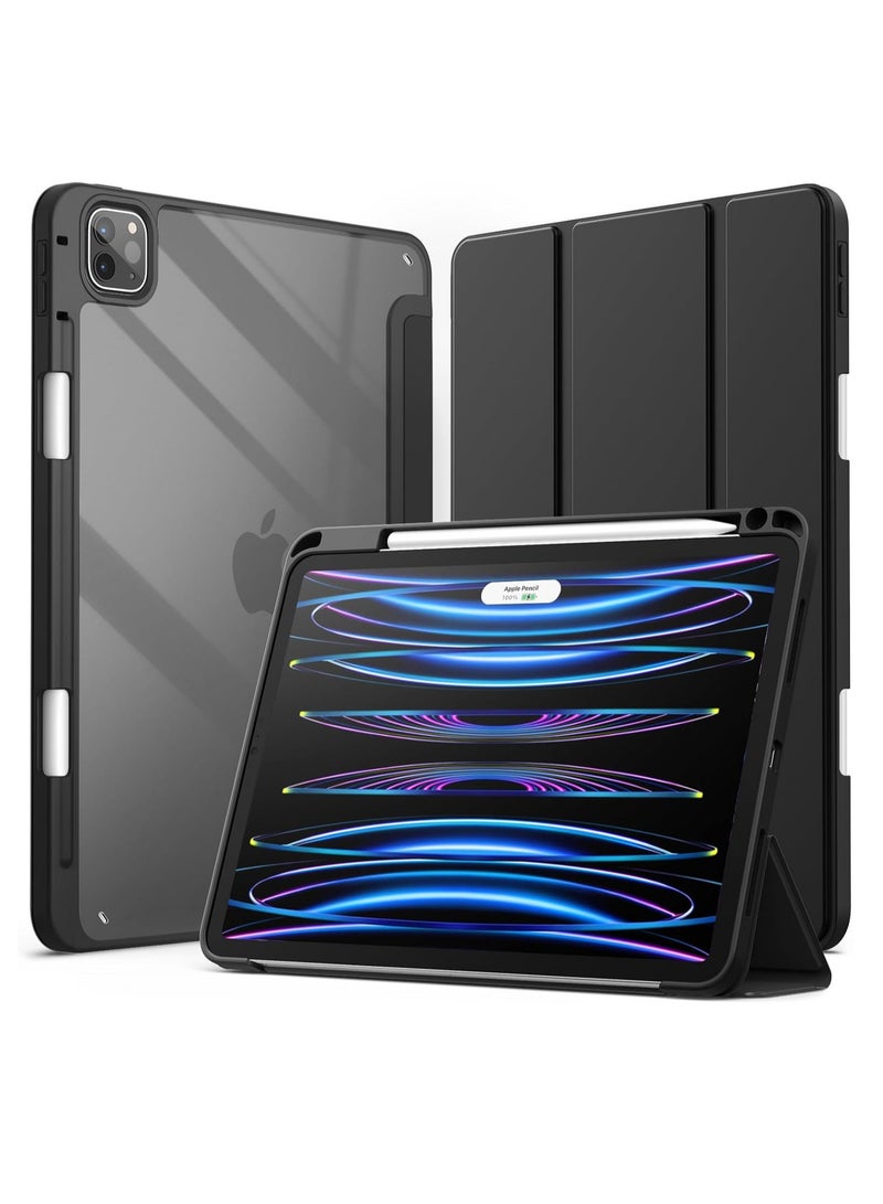 MIGOFAST iPad Pro 11 Inch (2022/2021/2020/2018) with Pencil Holder, Clear Transparent Back Shell Slim Stand Shockproof Tablet Cover, Auto Wake/Sleep Black - Image 1
