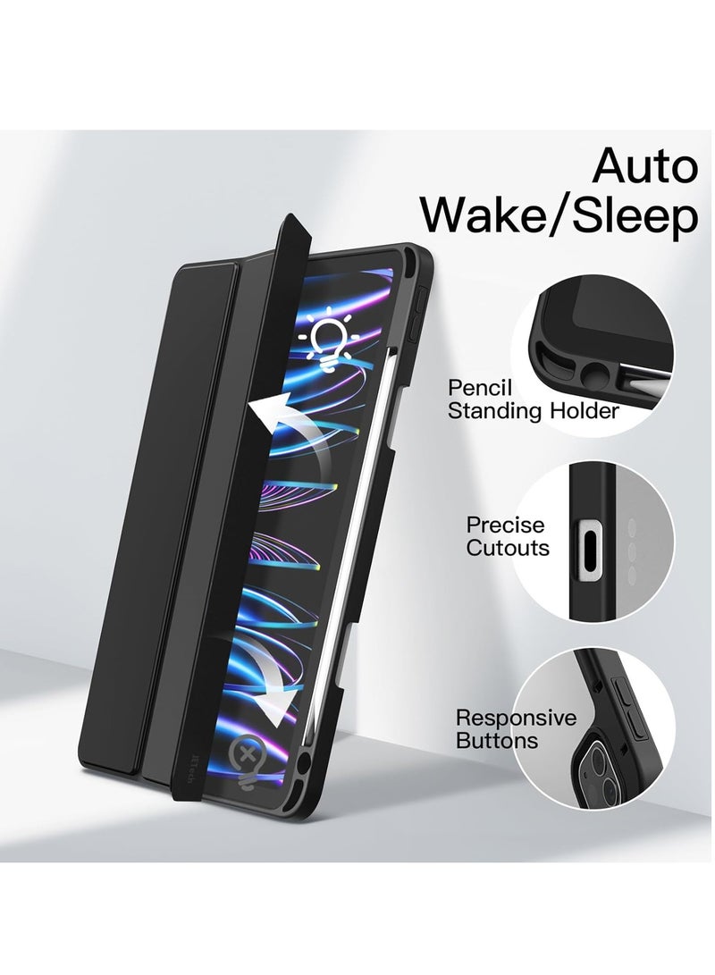 MIGOFAST iPad Pro 11 Inch (2022/2021/2020/2018) with Pencil Holder, Clear Transparent Back Shell Slim Stand Shockproof Tablet Cover, Auto Wake/Sleep Black - Image 4