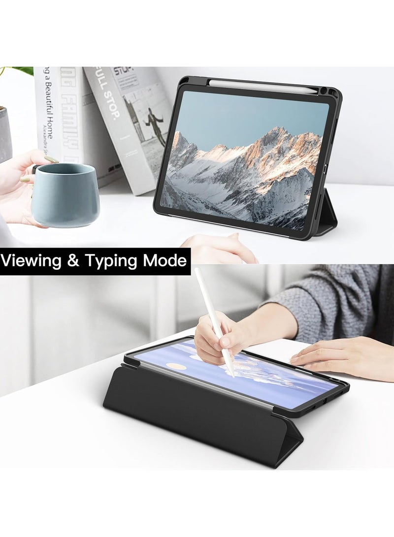 MIGOFAST iPad Pro 11 Inch (2022/2021/2020/2018) with Pencil Holder, Clear Transparent Back Shell Slim Stand Shockproof Tablet Cover, Auto Wake/Sleep Black - Image 3