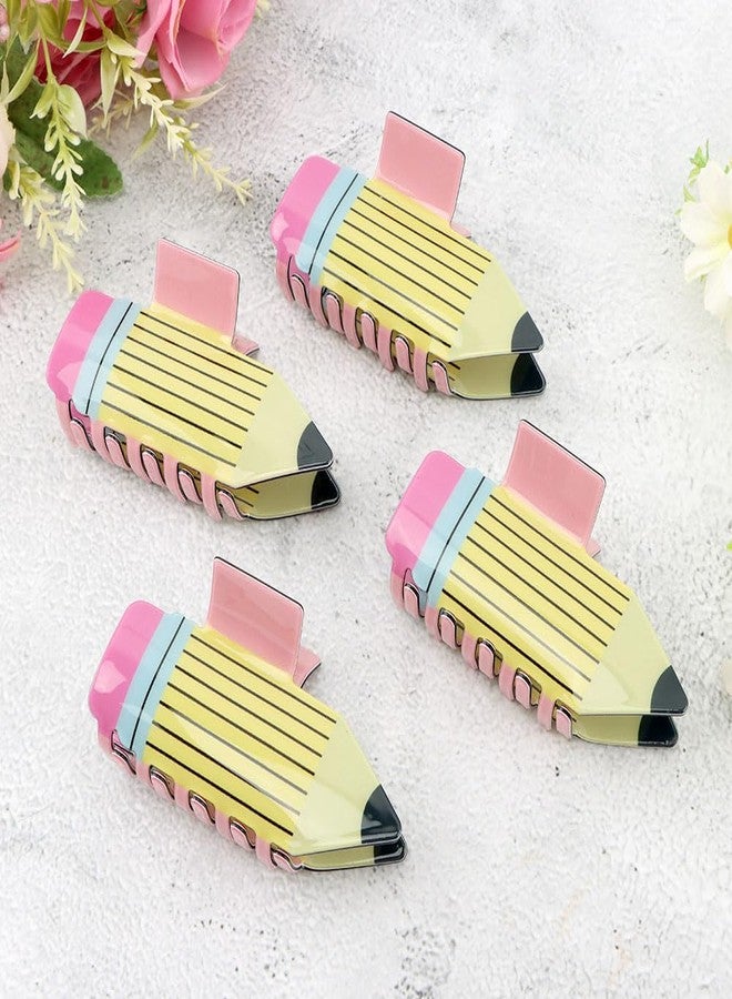 HONUTIGE 4Pcs Pencil Hair Claw Clips for Women Funny Back to School Hair Accessories Supplies, Students Teachers Non Slip Hairpins Cute Unique Girls Claw Clips(Yellow) - Image 5