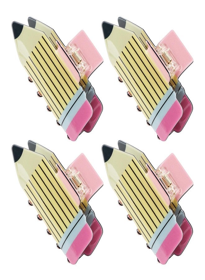 HONUTIGE 4Pcs Pencil Hair Claw Clips for Women Funny Back to School Hair Accessories Supplies, Students Teachers Non Slip Hairpins Cute Unique Girls Claw Clips(Yellow) - Image 2
