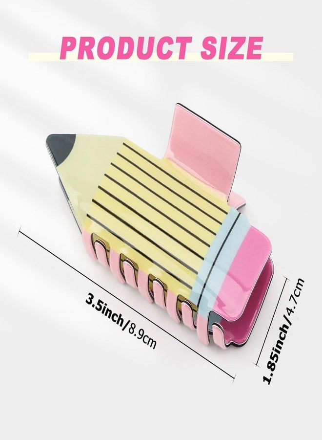 HONUTIGE 4Pcs Pencil Hair Claw Clips for Women Funny Back to School Hair Accessories Supplies, Students Teachers Non Slip Hairpins Cute Unique Girls Claw Clips(Yellow) - Image 4