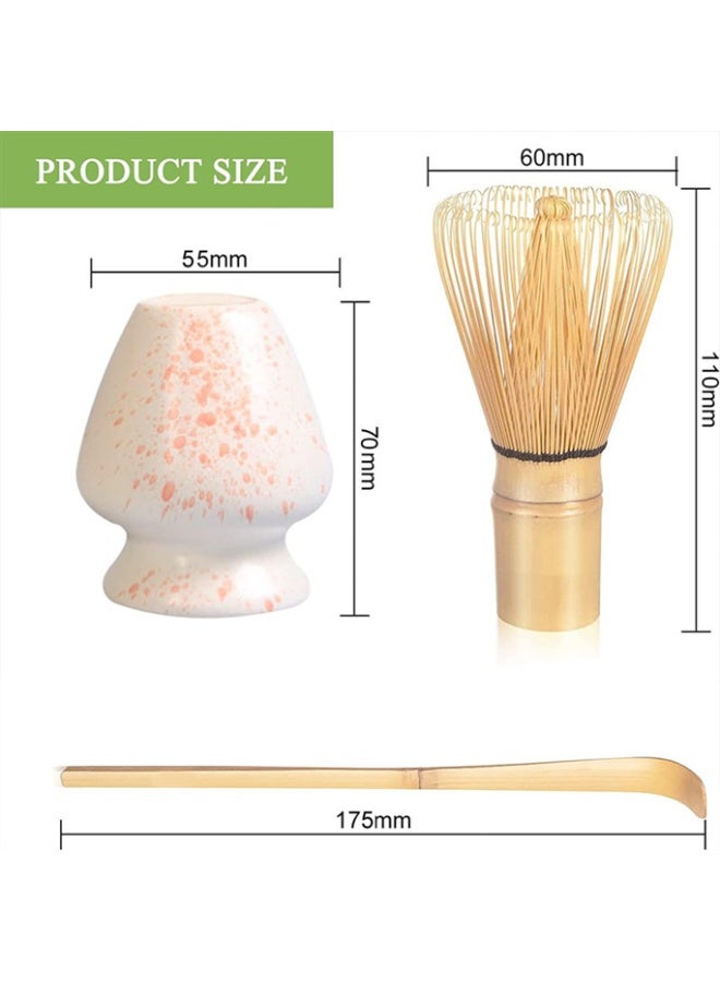 Matcha Whisk Set, 3-Piece Handmade Natural Bamboo Set (Stirrer, Spoon With Hook, Brush Placer), Falling Cherry White - Image 2