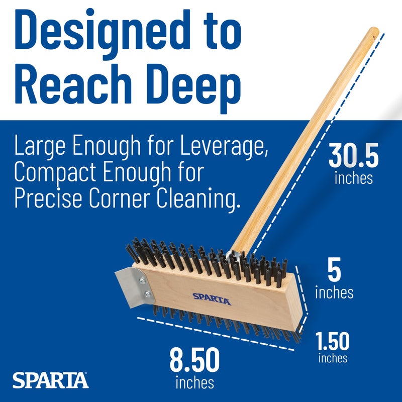 SPARTA 4002600 Stainless Steel Grill Brush, Grill Scraper With Long Handle For Commercial Cleaning, Kitchens, Restaurants, Bathrooms, 30 Inches, Brown - Image 4