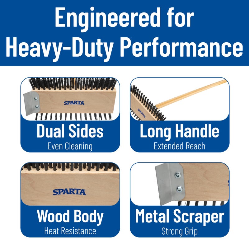 SPARTA 4002600 Stainless Steel Grill Brush, Grill Scraper With Long Handle For Commercial Cleaning, Kitchens, Restaurants, Bathrooms, 30 Inches, Brown - Image 5