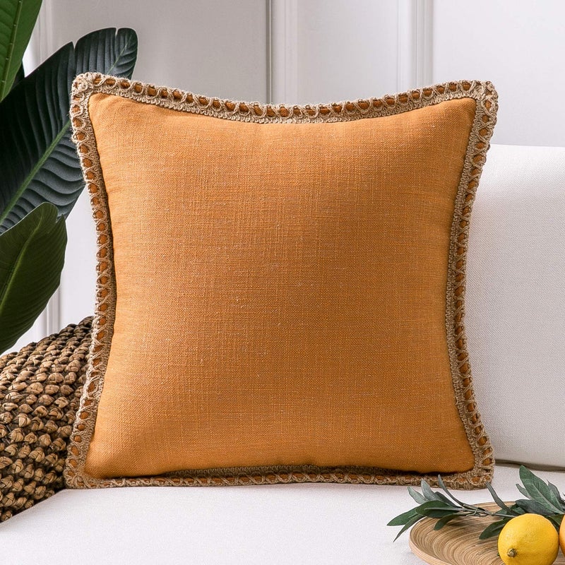 Phantoscope Farmhouse Fall Solid Throw Decorative Pillow Cover Burlap Linen Trimmed Tailored Edges Outdoor Pillow Orange 1 Pack 20 x 20 inches 50 x 50 cm
