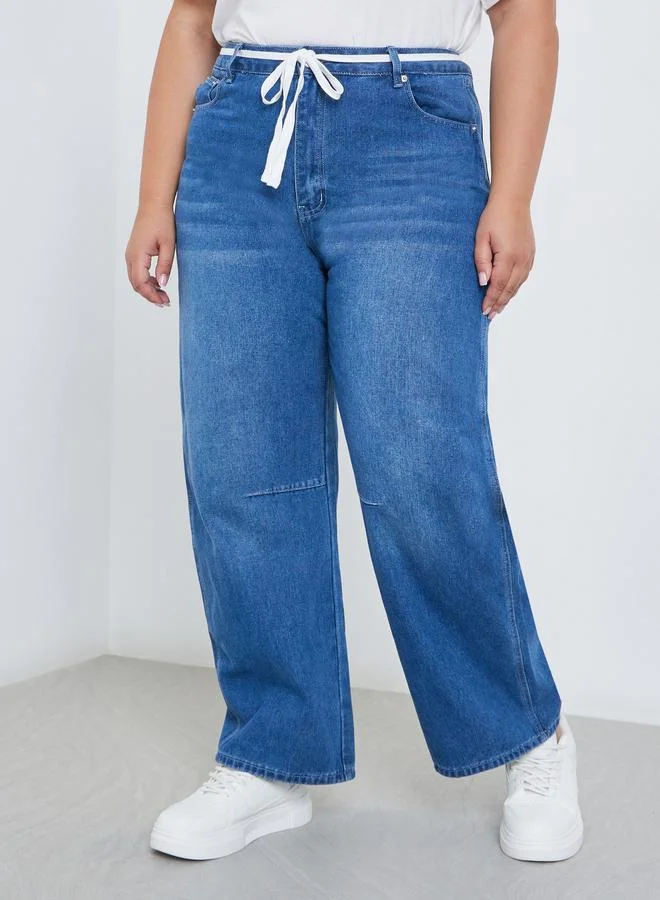 Styli Styli Plus Mid Rise Faded Jeans