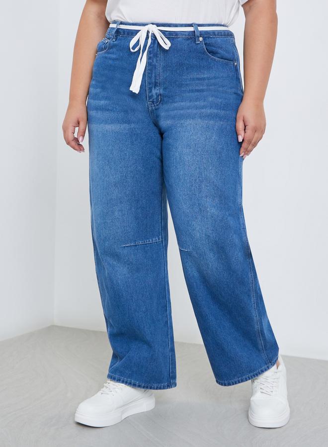 ستايلي بنطال جينز بمقاس كبير بخصر متوسط - Image 2