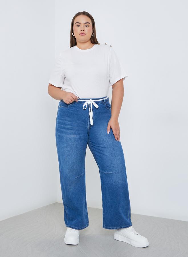 ستايلي بنطال جينز بمقاس كبير بخصر متوسط - Image 1