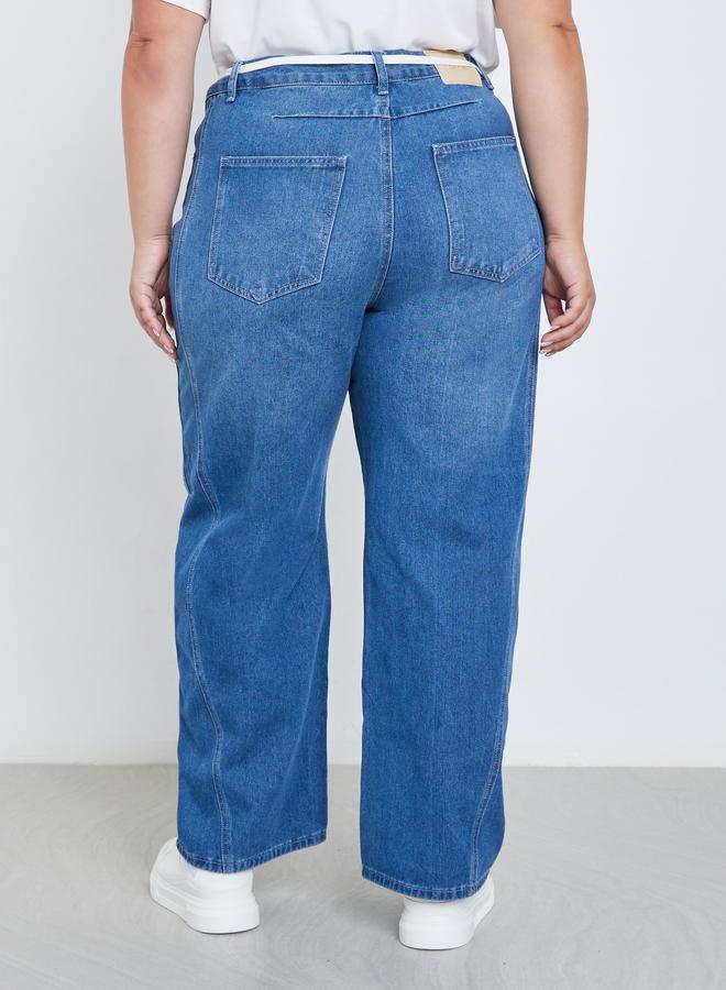 ستايلي بنطال جينز بمقاس كبير بخصر متوسط - Image 4