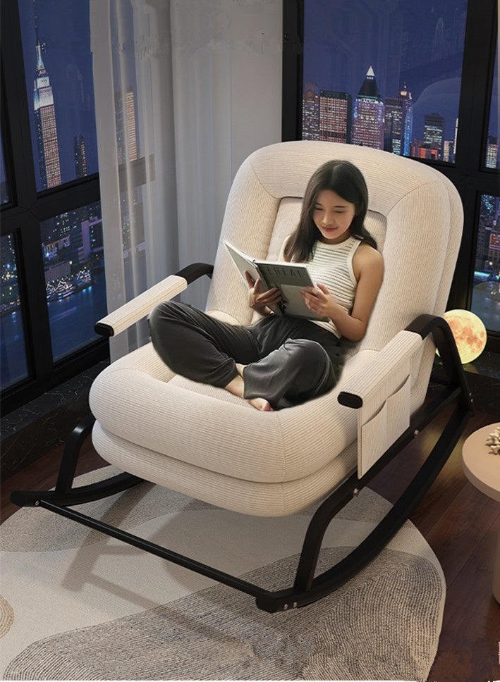 Kutis Lazy Chair Rocking Chair Lounge Chair Adjustable Lounger Sofa Corduroy Fabric Steel White 66x102x87 cm - Image 1
